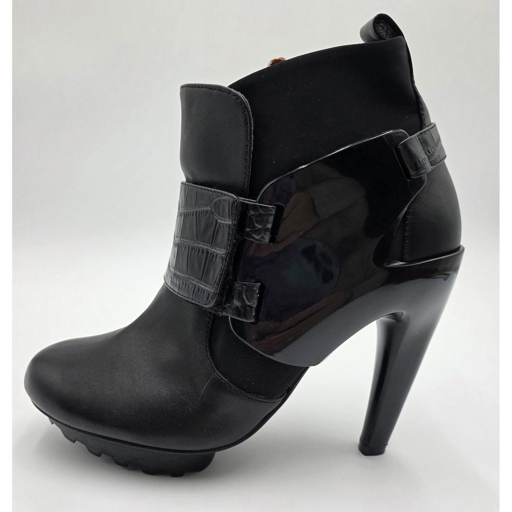 United Nude Black Leather Croc Embossed Heel Ankle Boots Size 37, 6.5 US - Picture 3 of 16